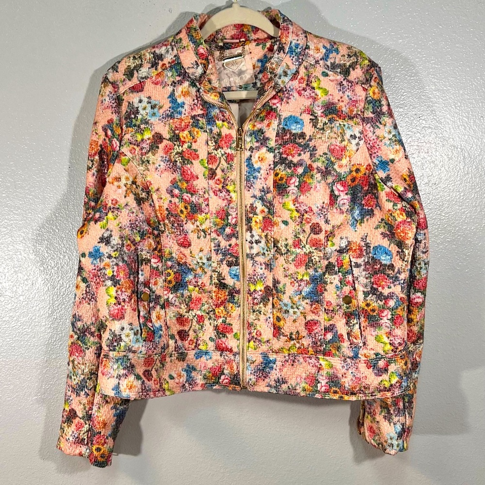 Like New Pink Floral Zipper Jacket